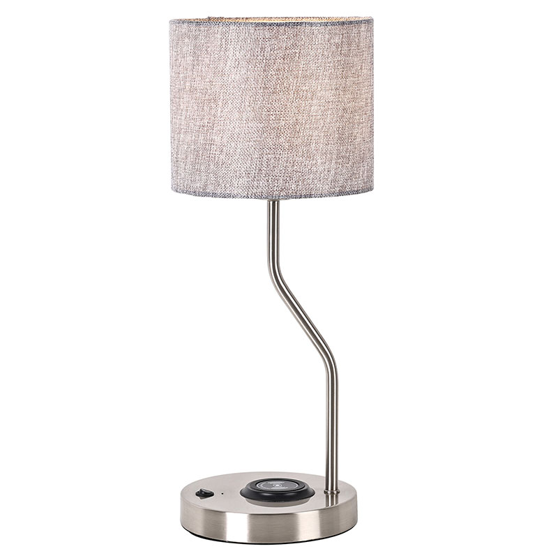 Stolná lampa s bezdrôtovou nabíjačkou telefónu s látkovým tienidlom